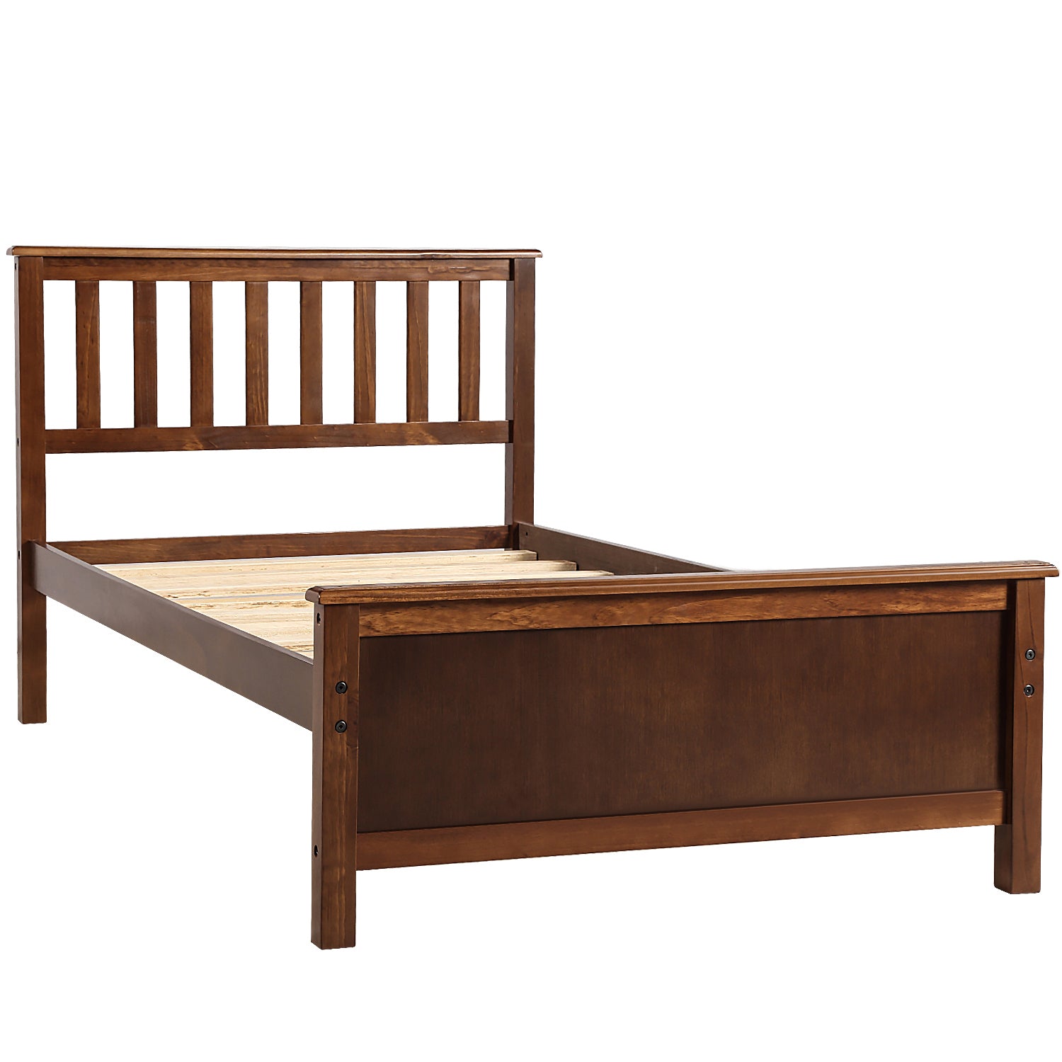 HAOYYE Twin Size Wood Platform Bed with Headboard,Footboard and Wood Slat Support, Walnut Sturdy Space-Saving Heavy Duty Modern Design Easy Assembly Durable Stylish Home Furniture Versatile