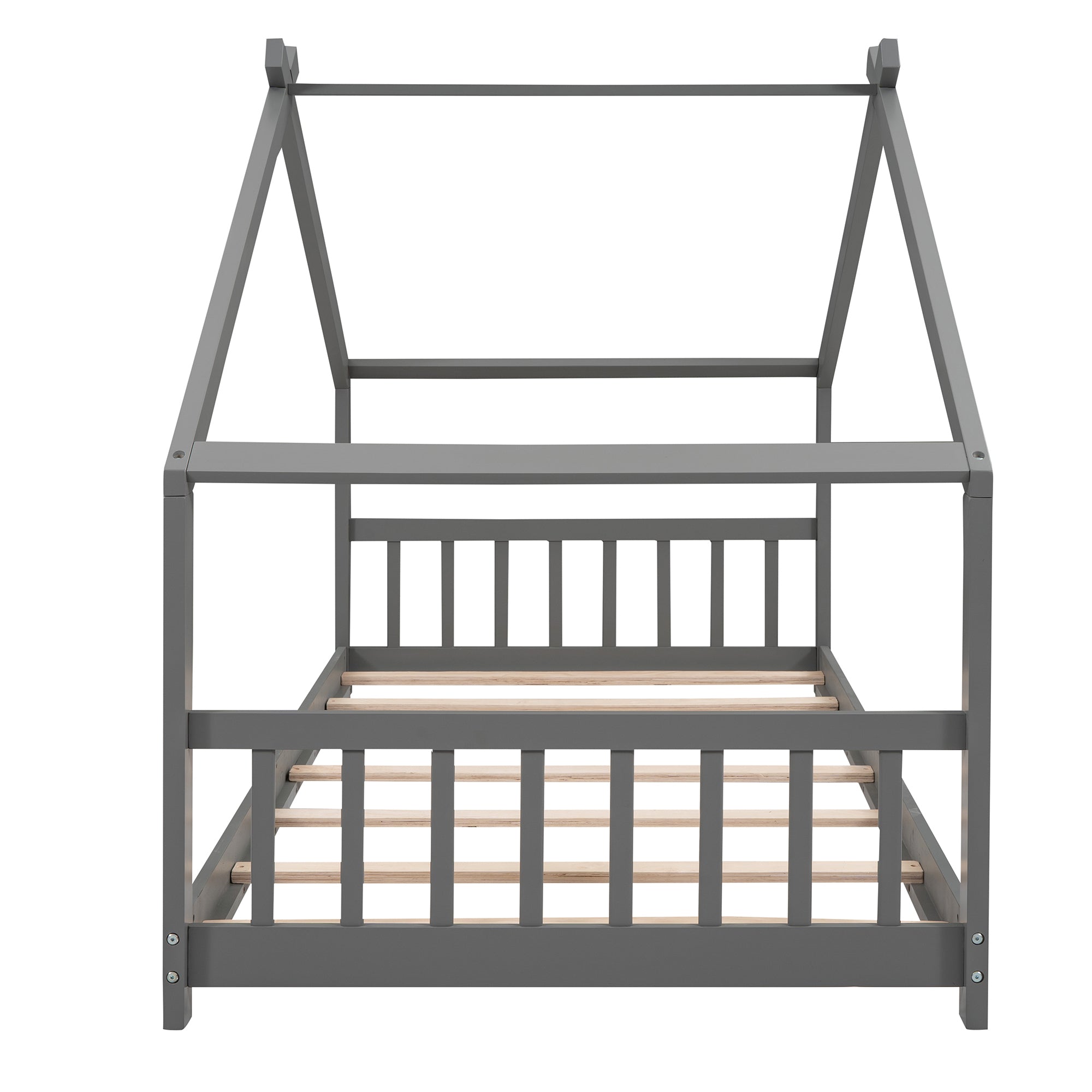 HAOYYE Twin Size House Bed Wood Bed, Gray Sturdy Space-Saving Heavy Duty Modern Design Adults Dorm Room Easy Assembly Bedroom Furniture