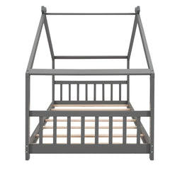 HAOYYE Twin Size House Bed Wood Bed, Gray Sturdy Space-Saving Heavy Duty Modern Design Adults Dorm Room Easy Assembly Bedroom Furniture