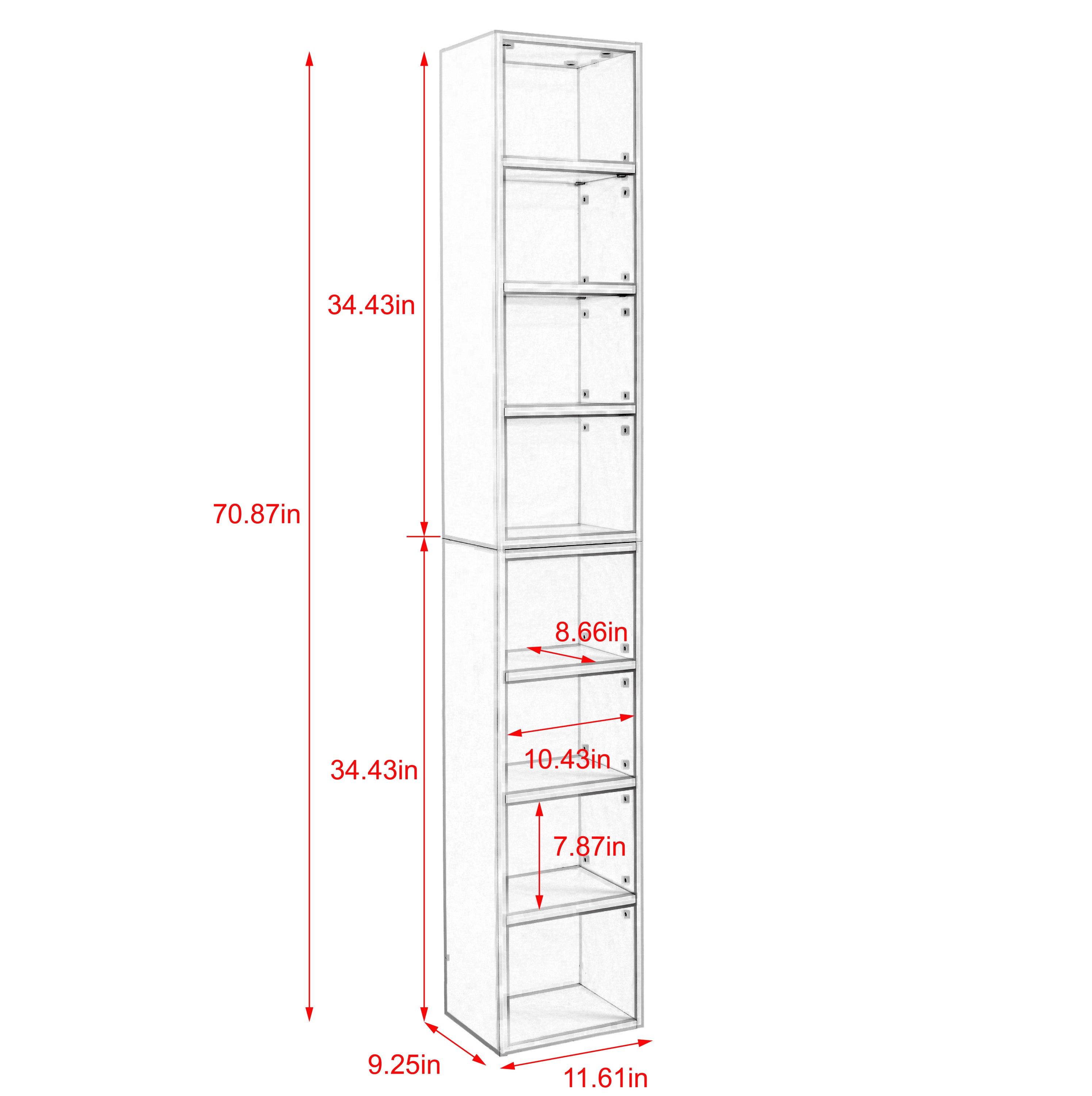 Haoyye 8 Tier Media Tower Rack With Adjustable Shelves For CD DVD Storage, Slim Cabinet Display, Tall Narrow Bookcase Design For Home Office Organizer