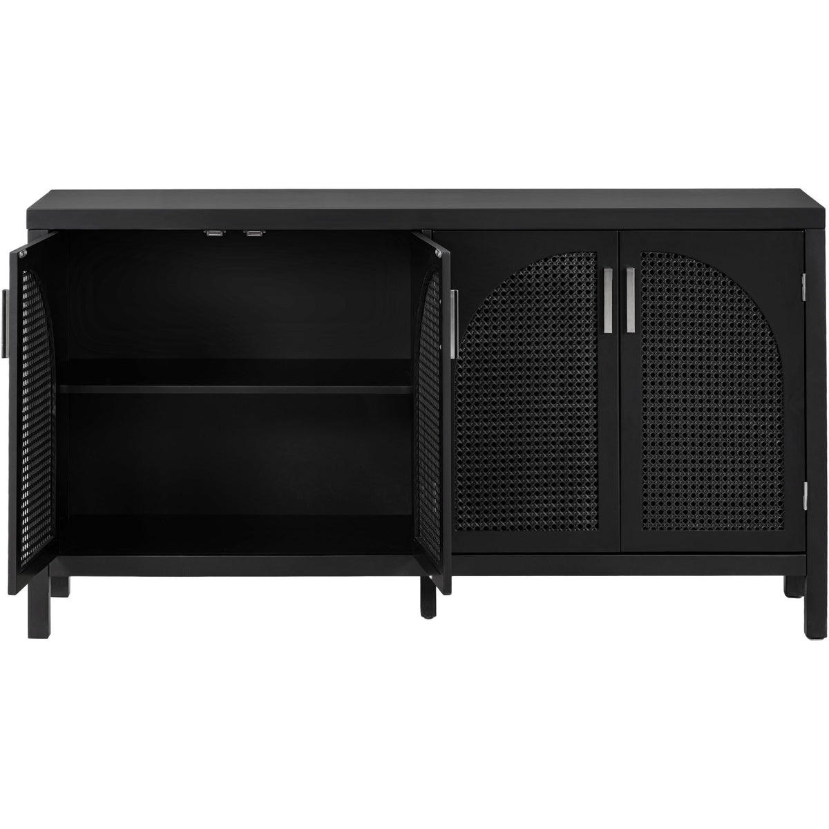 HAOYYE Large Storage Space Sideboard with Artificial Rattan Door and Metal Handles for Living Room and Entryway (Black) Sturdy Space-Saving Heavy Duty Modern Design Adults Dorm Room Easy Assembly