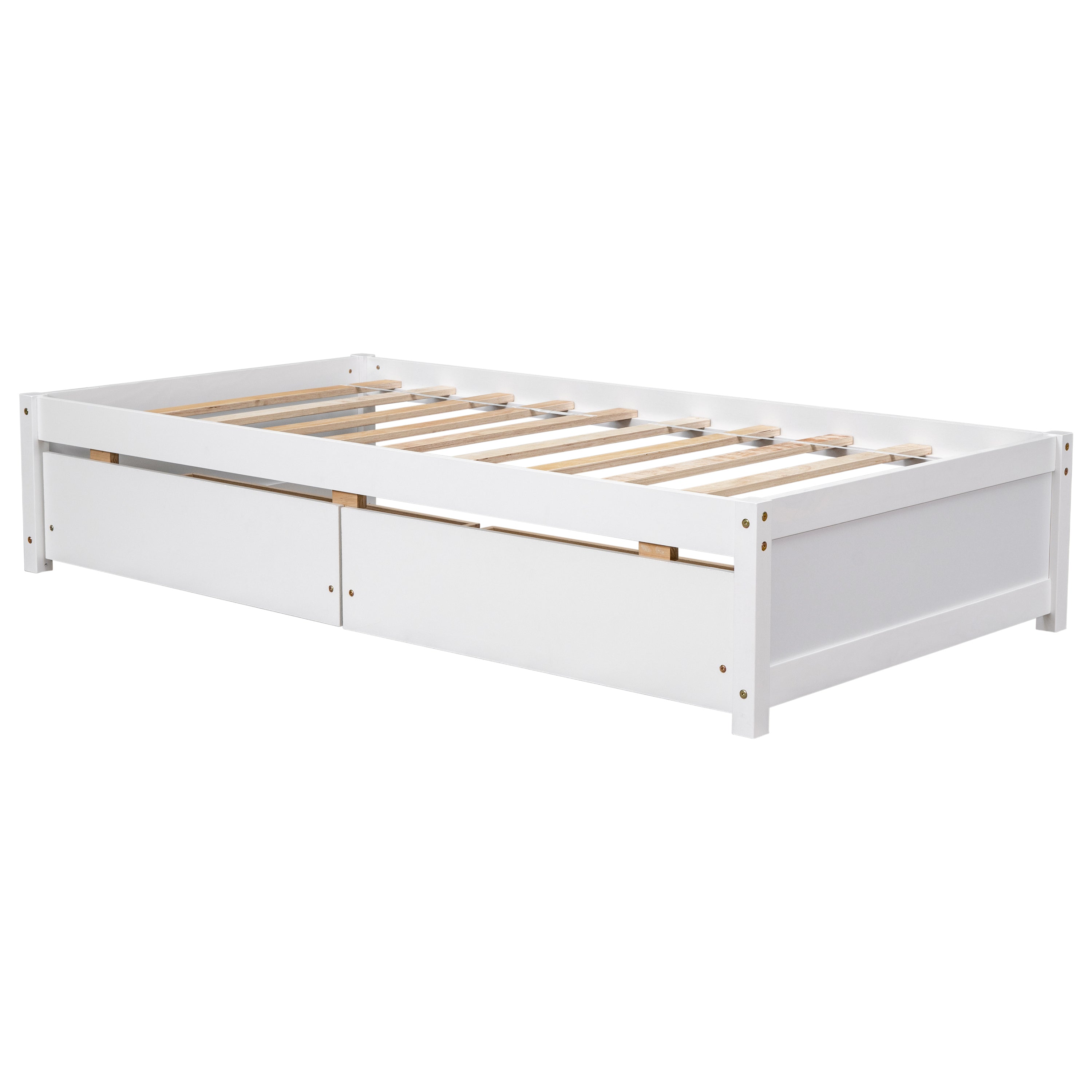 HAOYYE Solid Wood Twin Bed Frame With 2 Storage Drawers, No Box Spring Needed, Space-Saving Heavy Duty Design For Bedroom Or Dorm Room, Sturdy And Easy To Assemble