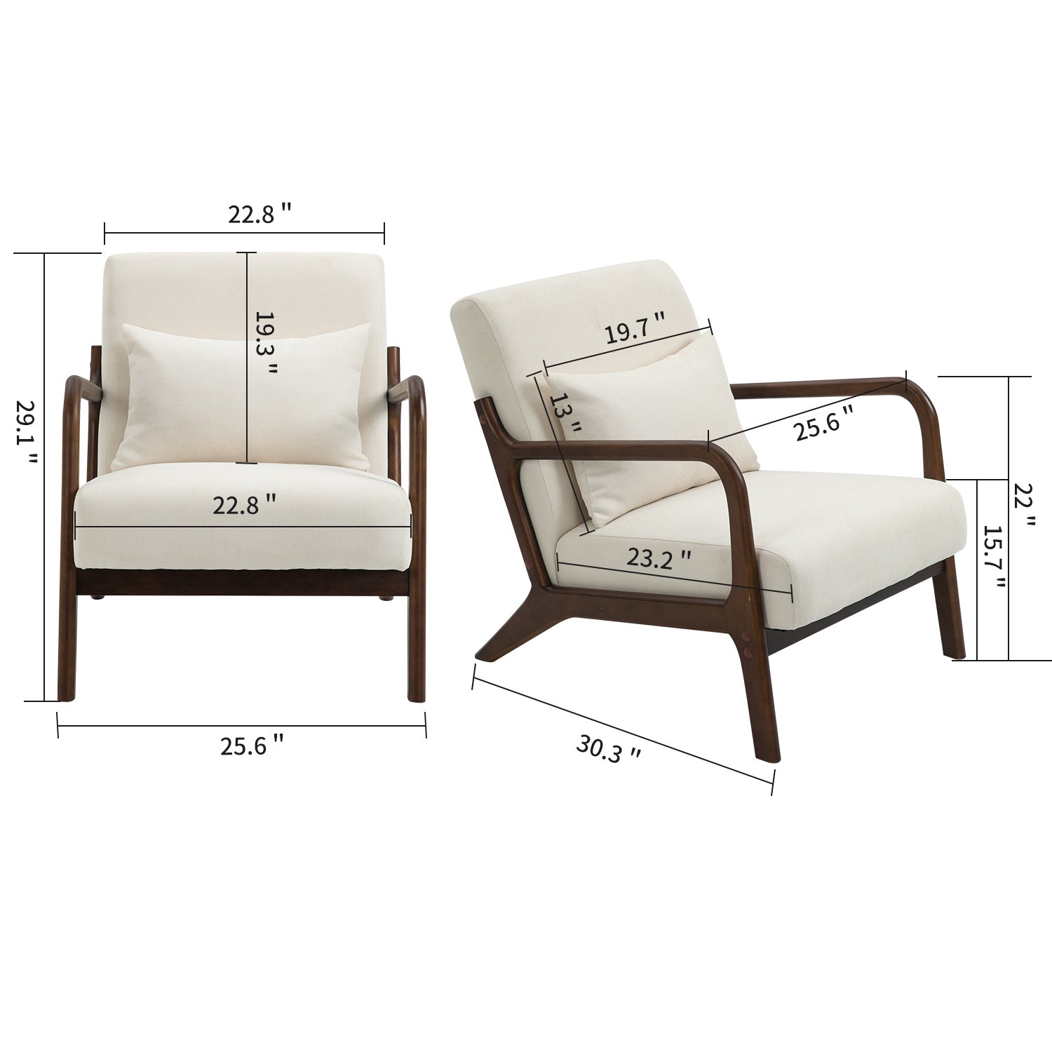 HAOYYE Mid Century Modern Accent Chair with Wood Frame, Upholstered Living Room Chairs with Waist Cushion, Reading Armchair for Bedroom Sunroom Sturdy Space-Saving Heavy Duty Modern Design Adults