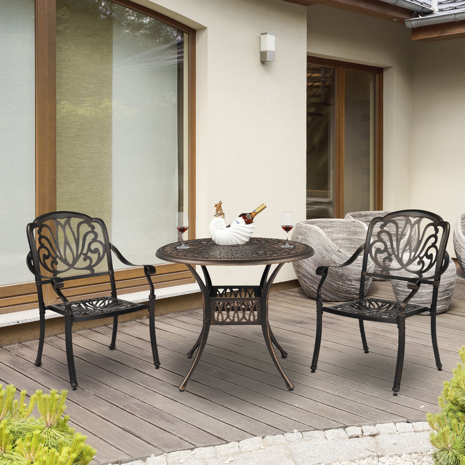 HAOYYE Round Top Courtyard Cast Aluminum Table, Durable and Elegant Outdoor Dining Table for Patio, Garden, or Balcony, Sturdy and Weather-Resistant, Easy to Clean and Maintain