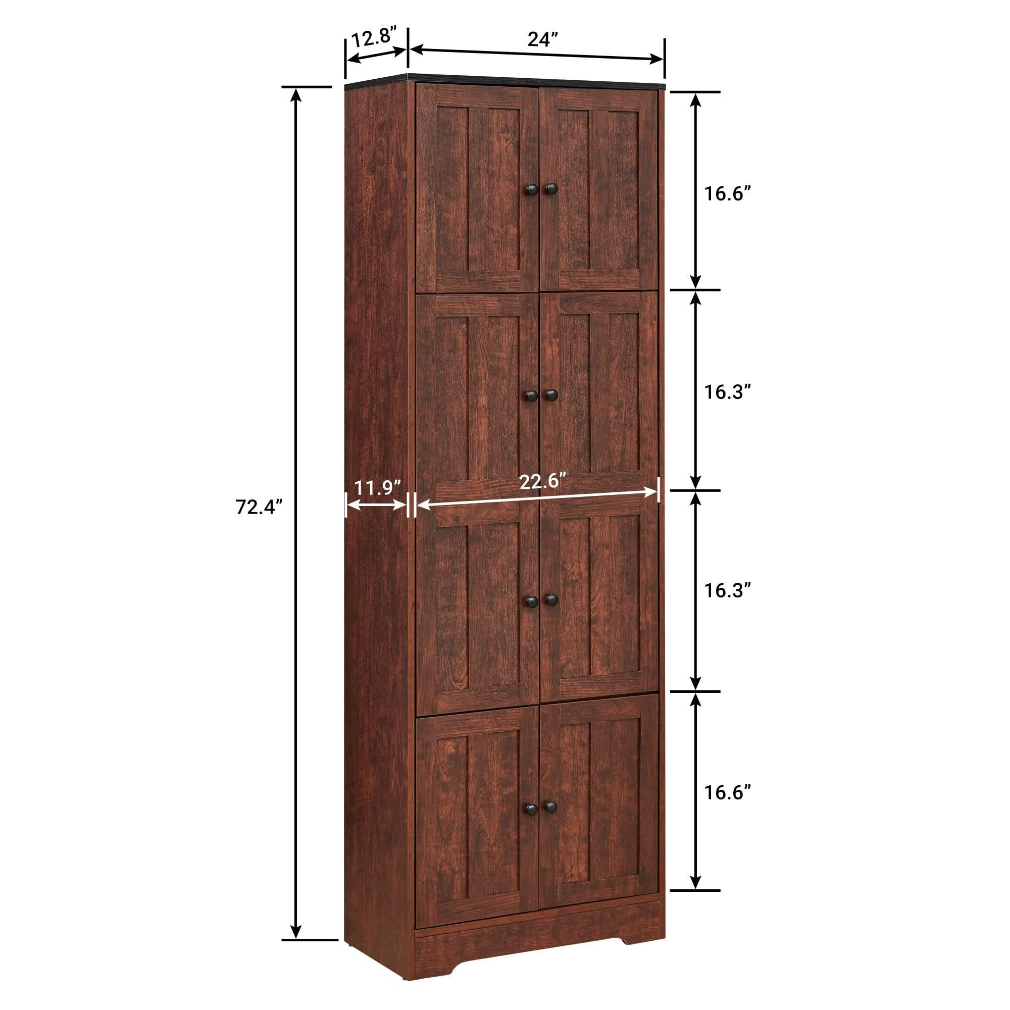 HAOYYE Tall Storage Cabinet with 8 Doors and 4 Shelves, Wall Storage Cabinet for Living Room, Kitchen, Office, Bedroom, Bathroom, Walnut Sturdy Space-Saving Heavy Duty Modern Design Adults Dorm Room