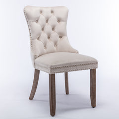 HAOYYE High-end Tufted Solid Wood Contemporary Velvet Upholstered Dining Chair with Wood Legs Nailhead Trim 2-Pcs Set,Beige, SW2001BG Sturdy Space-Saving Heavy Duty Modern Design