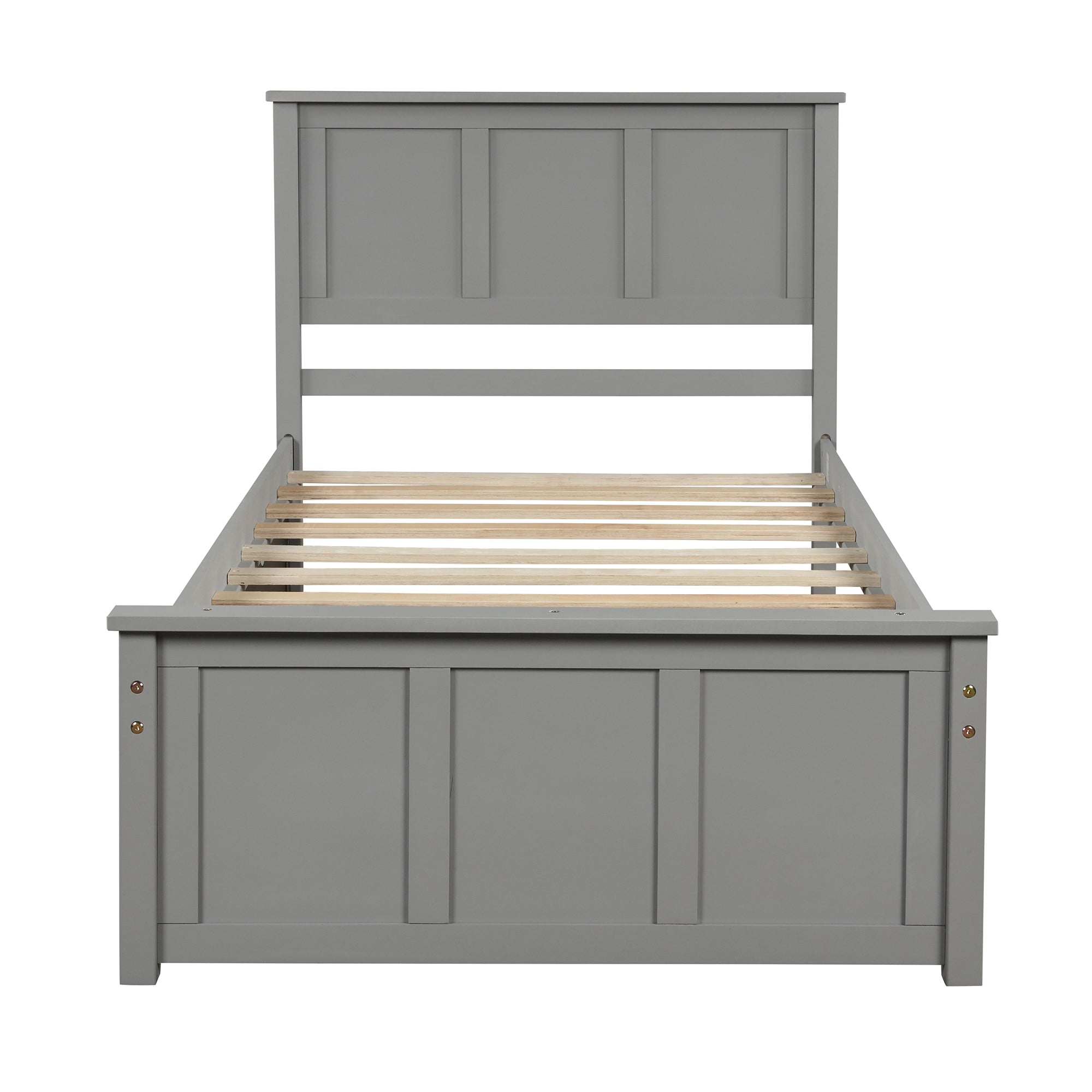HAOYYE Platform Bed with Twin Size Trundle, Twin Size Frame, Gray Sturdy Space-Saving Heavy Duty Modern Design Easy Assembly Durable Stylish Home Furniture Versatile