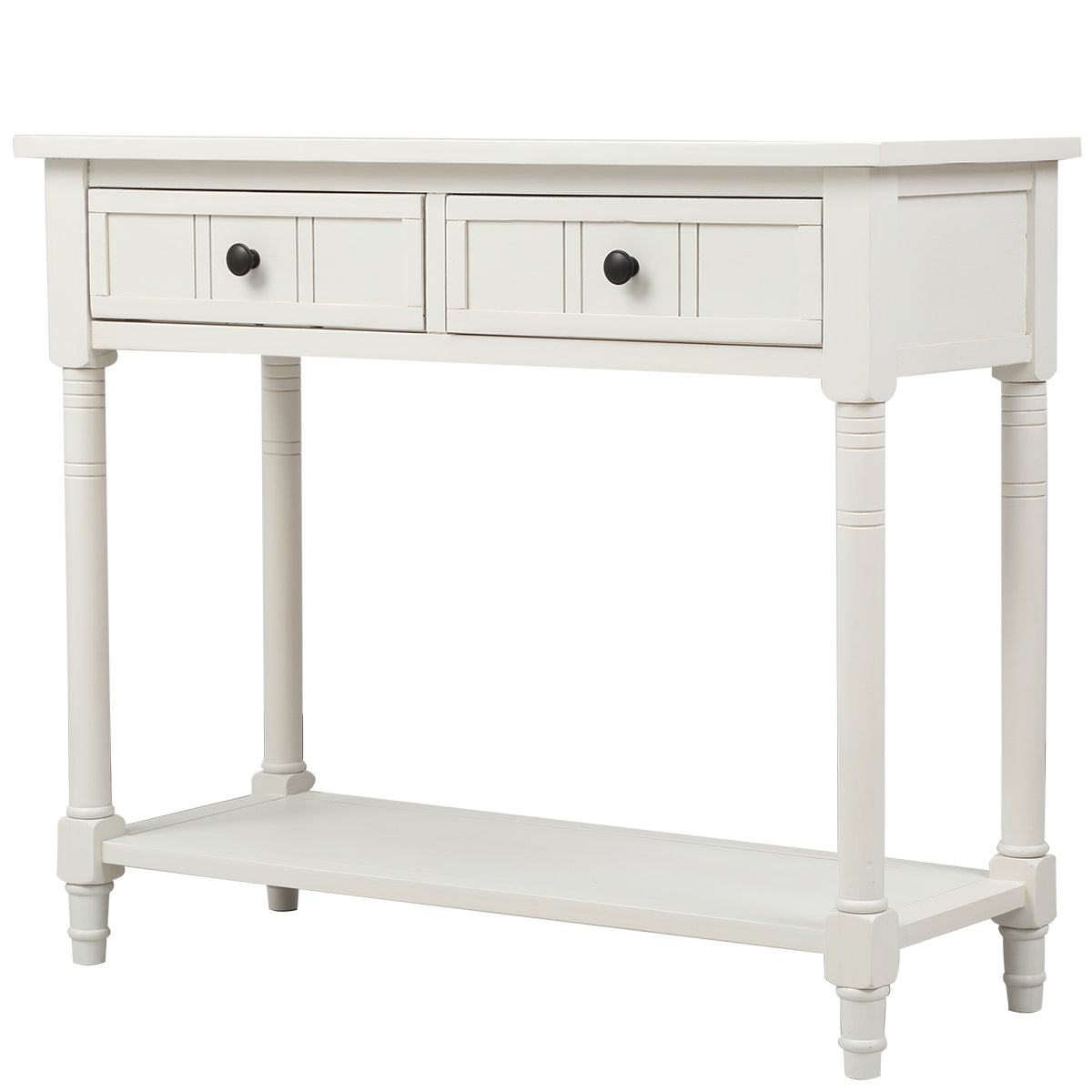 HAOYYE Daisy Series Console Table, Traditional Design with Two Drawers and Bottom Shelf, Ivory White, Sturdy Space-Saving Construction, Heavy Duty Design, Easy Assembly, Durable and Stylish Home Furniture, Versatile for Living Room or Entryway