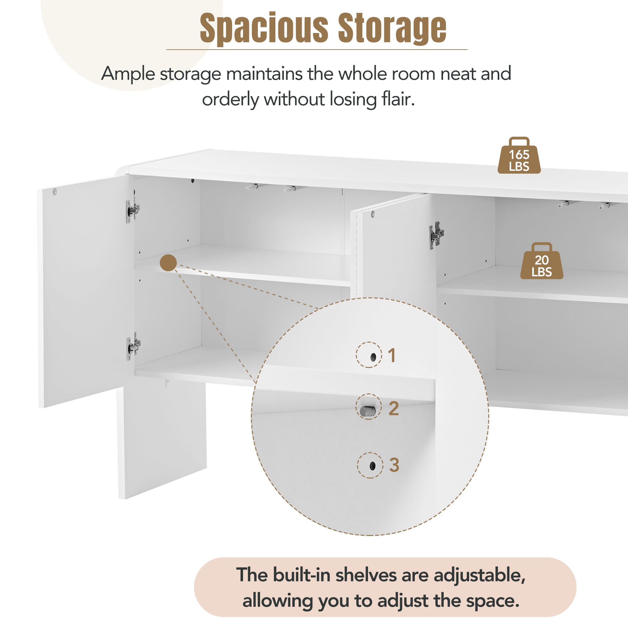 HAOYYE Minimalist Style 60"L Large Storage Space Sideboard with 4 Doors and Rebound Device for Living Room and Entryway (White) Sturdy Space-Saving Heavy Duty Modern Design Adults Dorm Room