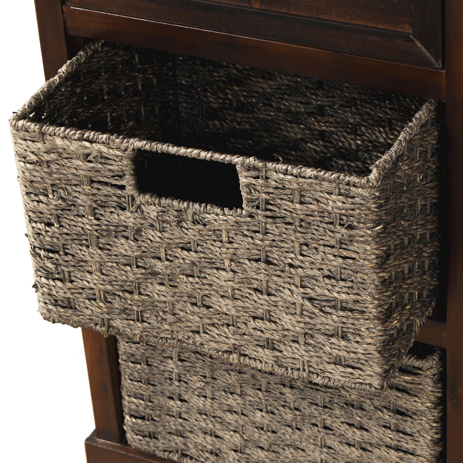 HAOYYE Rustic Storage Cabinet with Two Drawers and Four Classic Rattan Baskets for Dining Room or Living Room, Espresso, Sturdy Space-Saving Design, Heavy Duty Construction, Easy Assembly, Durable and Stylish Home Furniture
