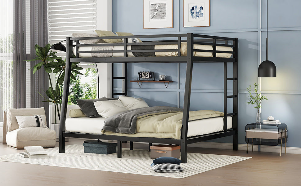 HAOYYE Metal Full XL over Queen Bunk Bed for Teens and Adults,Space-Saving/Noise Reduced/No Box Spring Needed,Black Sturdy Heavy Duty Modern Design Dorm Room Easy Assembly Bedroom Furniture