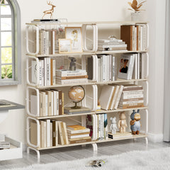 HAOYYE 5 Tier Large Book Shelf, Bookcase Home Office Open Bookshelf,Shelves for Living Room, Office Shelf,Vintage Industrial Style Bookshelf with White Metal Frame, White Sturdy Space-Saving Heavy Duty