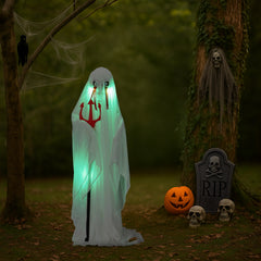 HAOYYE 4.3FT Halloween Animatronic Ghost Decoration with Trident, Sound-Activated Green Lights and Creepy Sounds, Life-Size Haunted House Prop for Outdoor Yard Lawn Party Halloween Decor