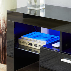 HAOYYE FashionTVstandTVcabinet,EntertainmentCenter,TVstationTV console,media console,with LEDlight belt,light belt remote control,toughenedglassshelf,metal handle,Canbeplaced in the living room,bedroom,black