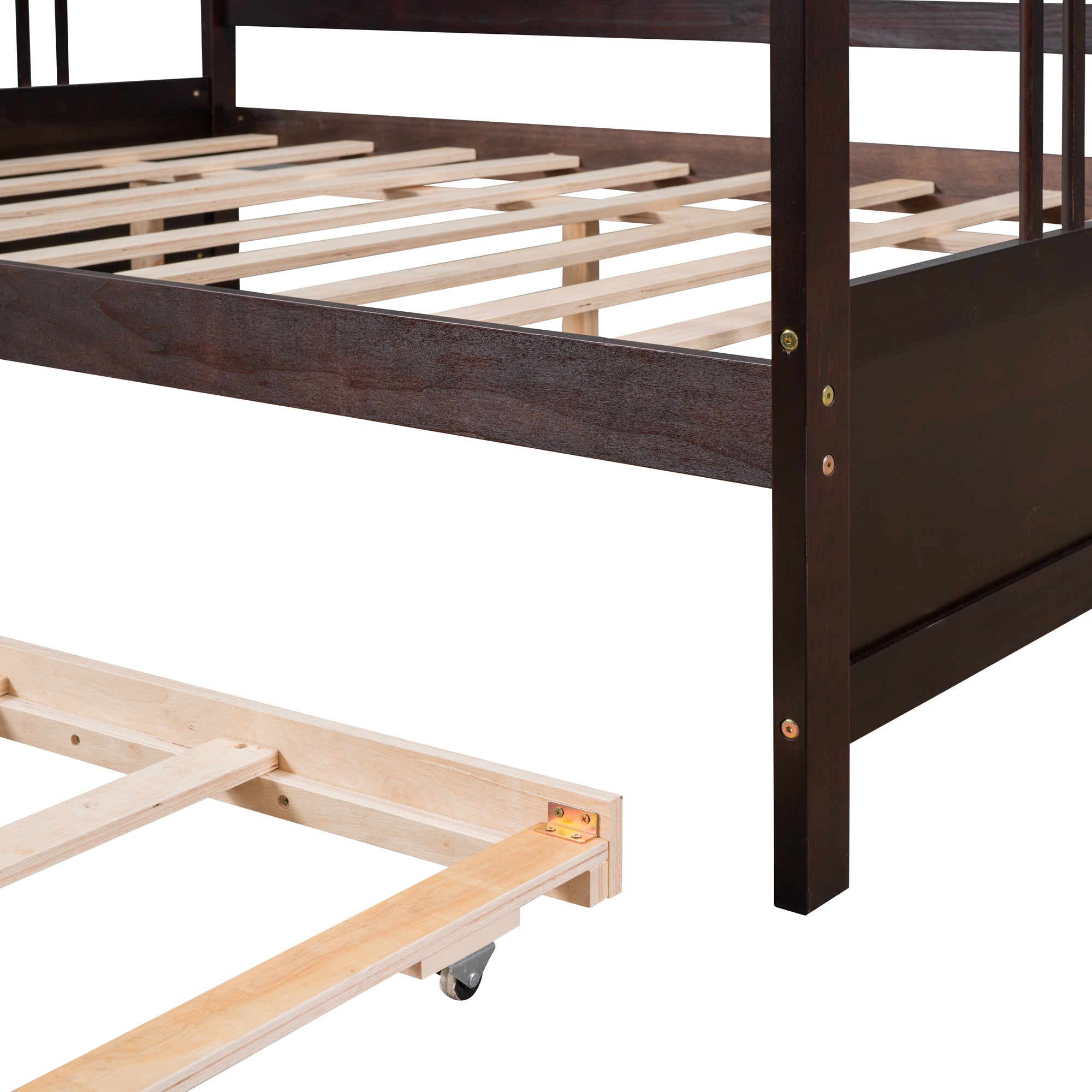 HAOYYE Full Size Daybed Wood Bed with Twin Size Trundle,Espresso Sturdy Space-Saving Heavy Duty Modern Design Adults Dorm Room Easy Assembly Bedroom Furniture