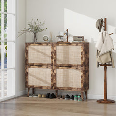 HAOYYE 4 Door Shoe Rack, Freestanding Modern Shoe Storage Cabinet, for Entryway Sturdy Space-Saving Heavy Duty Modern Design Easy Assembly Durable Stylish Home Furniture Versatile