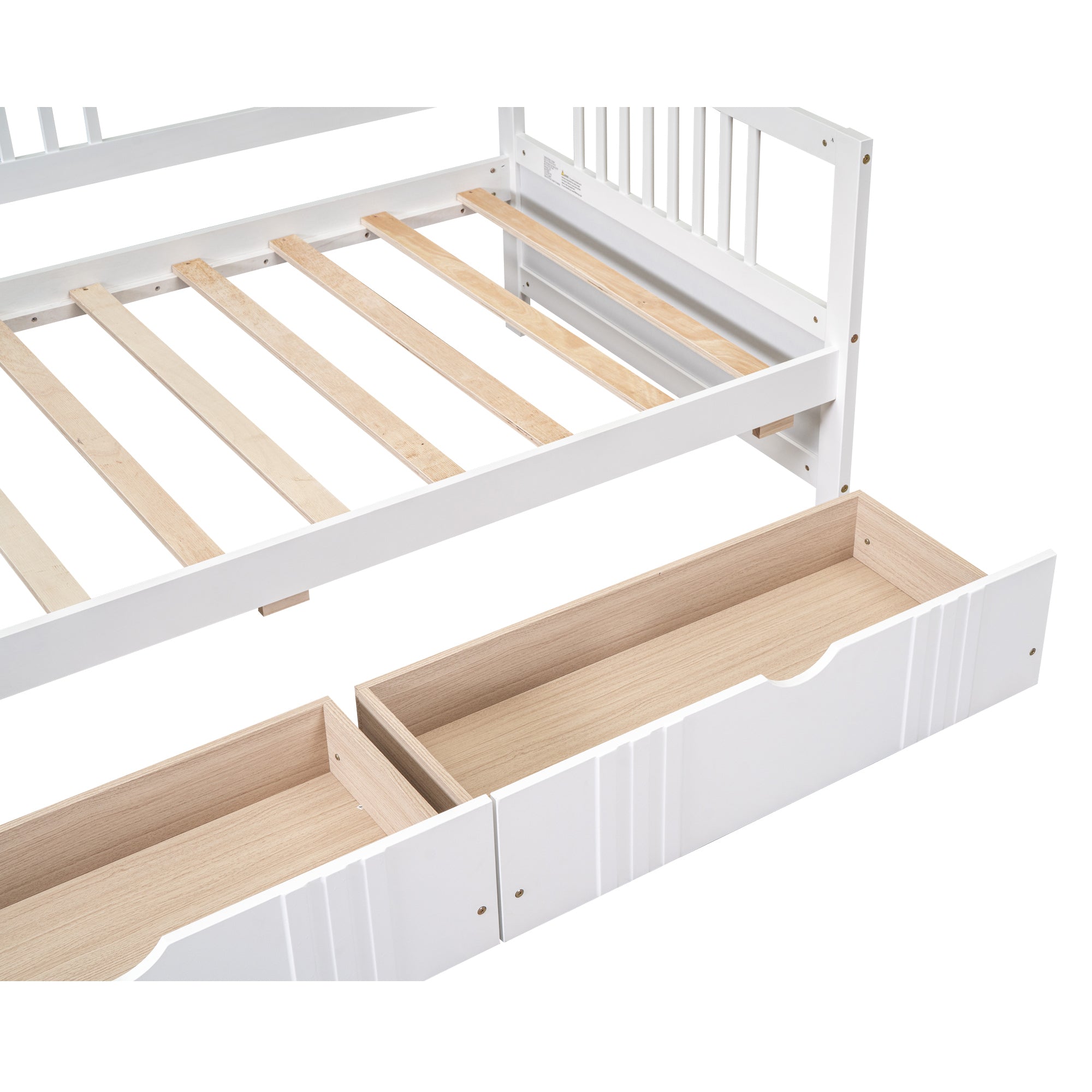 HAOYYE Twin Daybed with Two Drawers, White Wood Bed Frame, Sturdy Space-Saving Design, Heavy Duty Construction, Ideal for Bedroom, Dorm Room, Easy Assembly