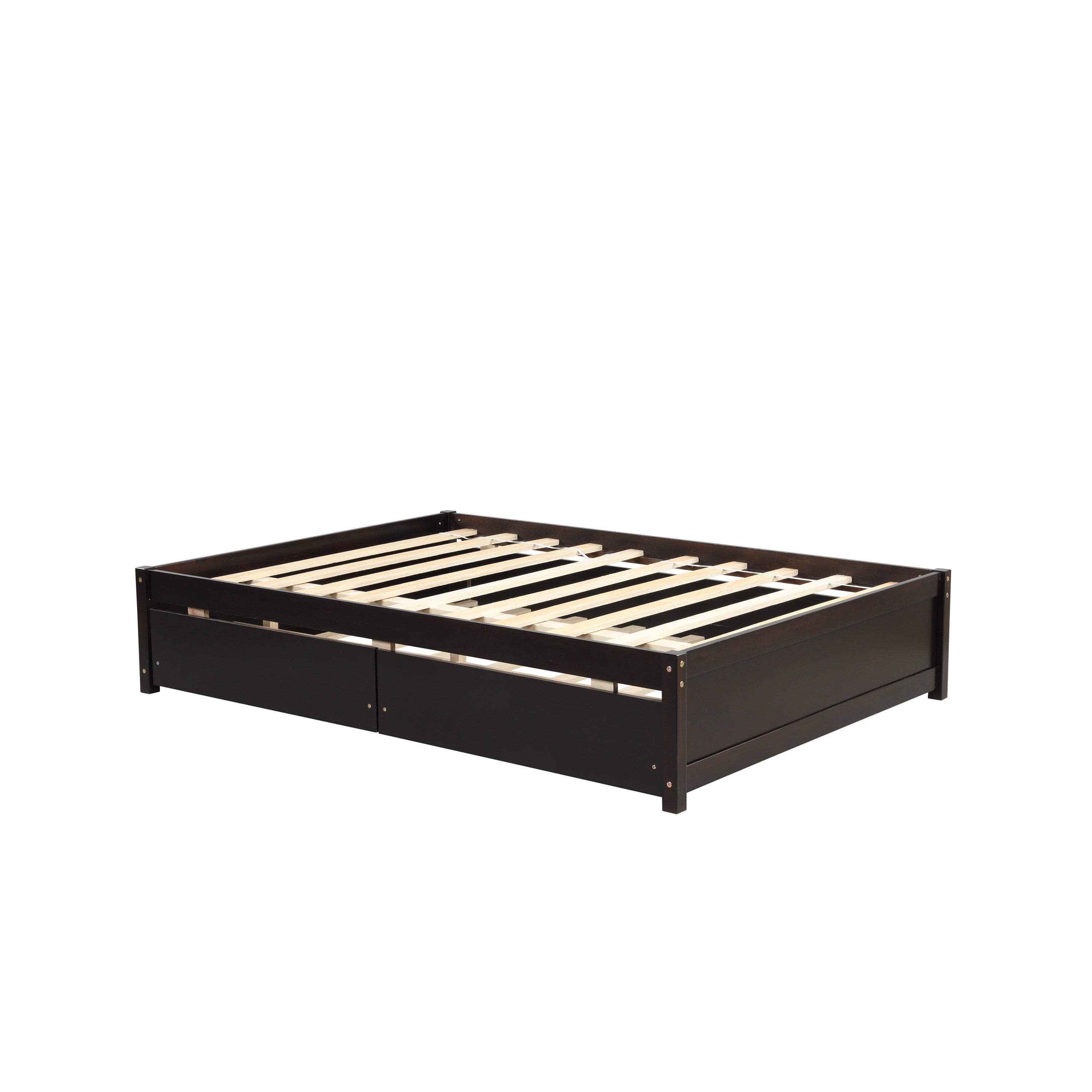 HAOYYE Full Bed With Trundle And Two Storage Drawers, Espresso Wood Platform Bed Frame, Space-Saving Heavy Duty Design, Modern Style For Bedroom Or Dorm Room, Easy Assembly