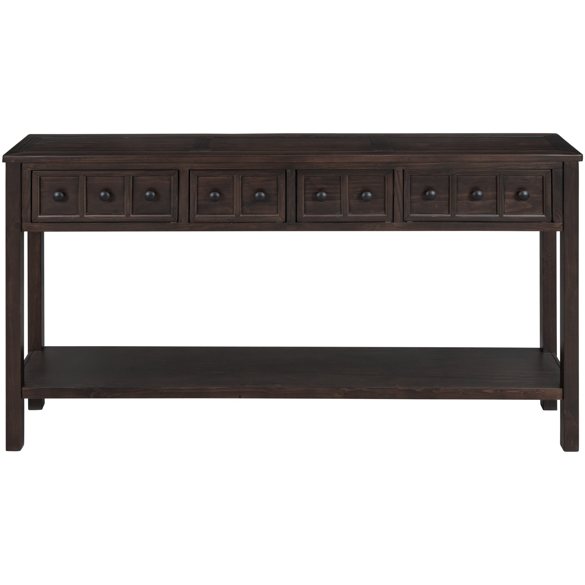 HAOYYE Rustic Entryway Console Table, Long Sofa Table with Two Drawers and Bottom Storage Shelf, Espresso, Sturdy Space-Saving Design, Heavy Duty Construction, Easy Assembly, Durable and Stylish Home Furniture