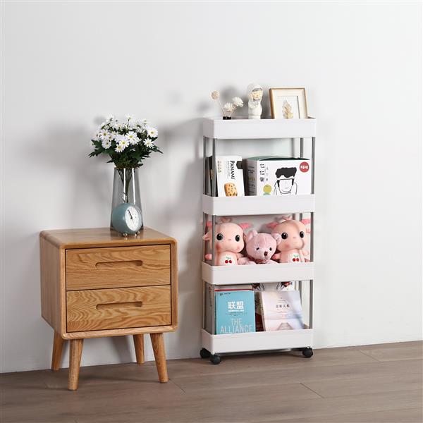 HAOYYE 4 Layer Ultra Thin Mobile Slim Storage Cart White Multi Functional Rolling Organizer with Wheels for Kitchen Bathroom Laundry Room Narrow Spaces Plastic and Stainless Steel Space Saving Design