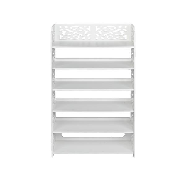 HAOYYE White Six-Tier Carved Wood-Plastic Shoe Rack, Durable and Space-Saving Storage Solution, Modern Design, Versatile for Living Room and Bedroom, Premium Quality and Stylish Look for Home Organization