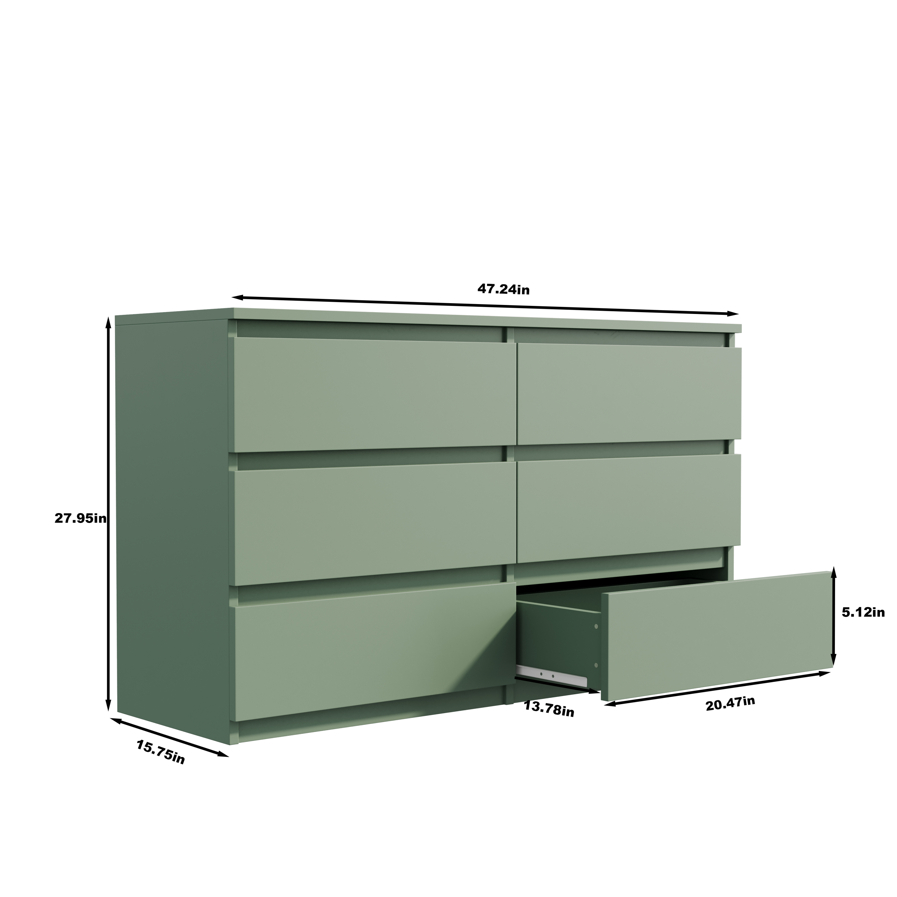 HAOYYE Green 6-Drawer Dresser Chest, Modern Design With Spacious Drawers, Sturdy Space-Saving Heavy Duty Furniture, Perfect For Bedrooms And Dorm Rooms, Easy Assembly