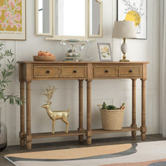 HAOYYE Console Table, Sofa Table with Two Storage Drawers and Bottom Shelf for Living Room or Entryway, Old Pine, Sturdy Space-Saving Design, Heavy Duty Construction, Easy Assembly, Durable and Stylish Home Furniture