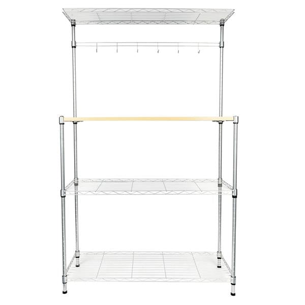 HAOYYE Four-Tier Baker’s Rack, Microwave Oven Stand, Powder-Coated Silver Steel, Includes MDF Cutting Board & 6 Wave Rods, Sturdy Durable Organizer, Modern Storage Solution, Stylish Kitchen Shelving For Countertop Decluttering & Efficient Meal Prep
