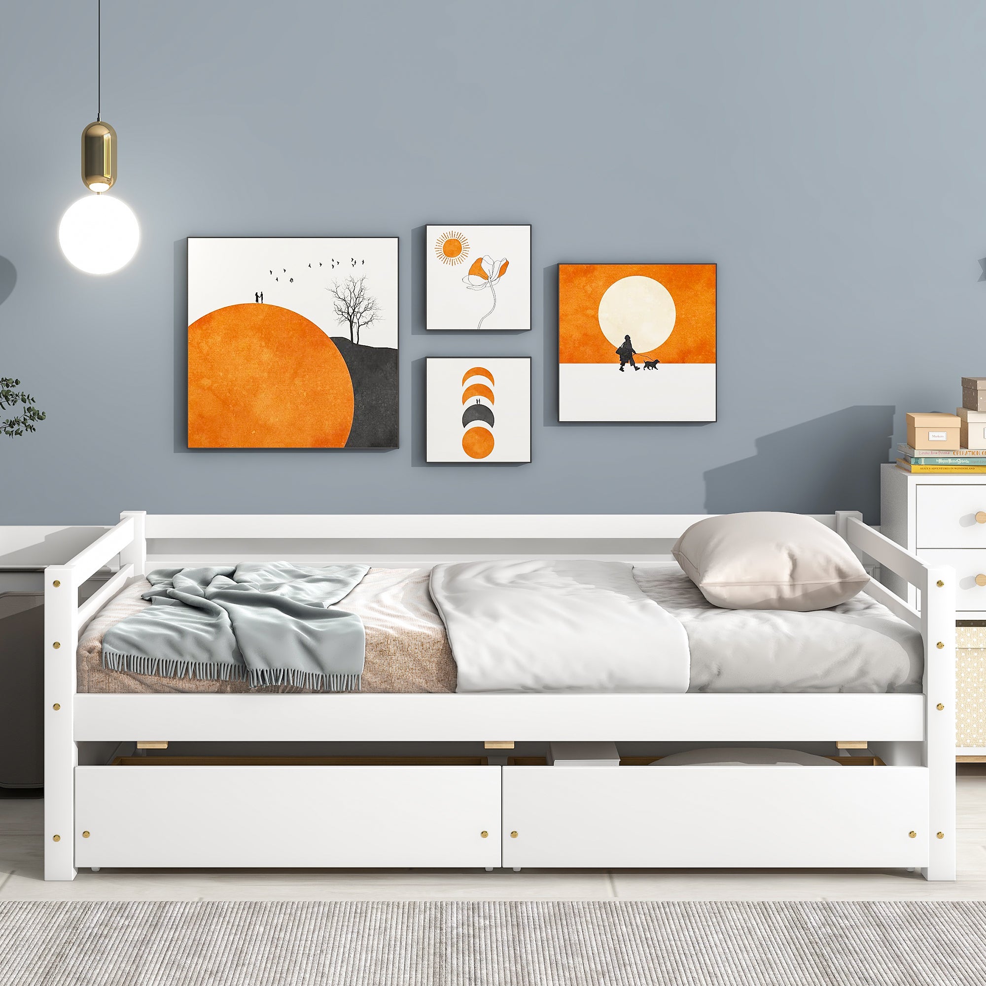HAOYYE White Daybed with Two Storage Drawers, Sturdy Space-Saving Modern Design, Heavy Duty Construction, Easy Assembly for Adults and Dorm Rooms