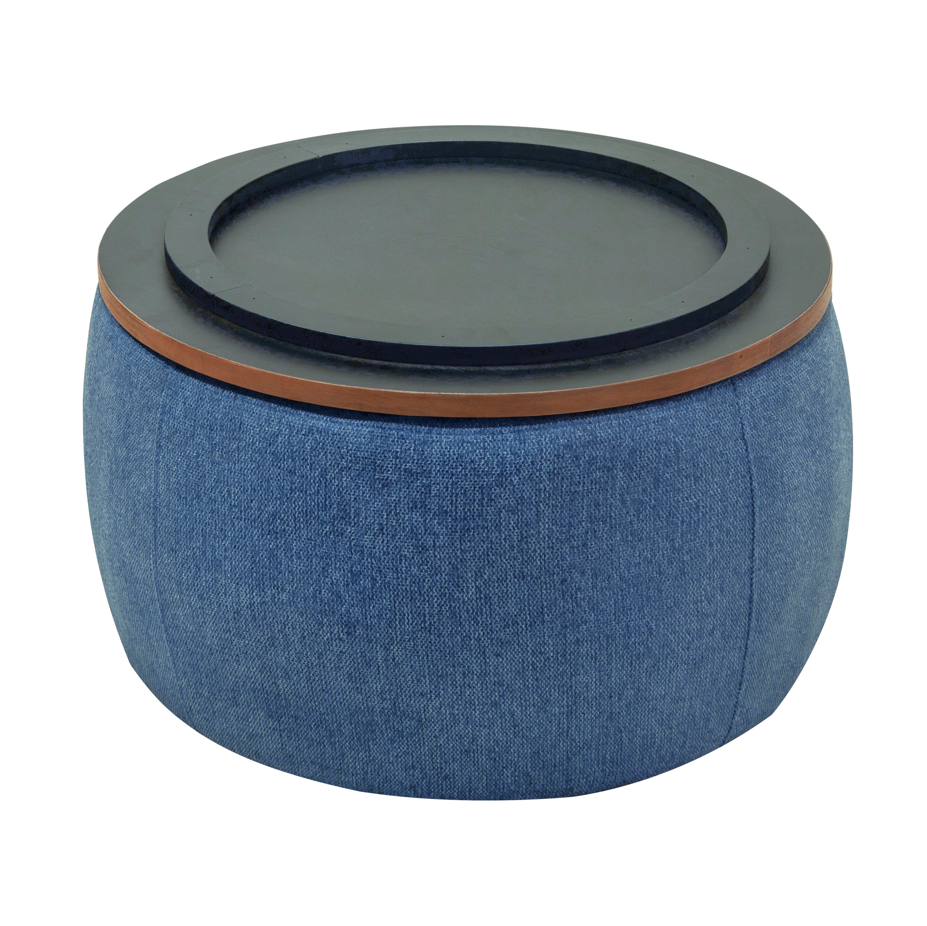 HAOYYE Round Storage Ottoman, 2 in 1 Function, Work as End table and Ottoman, Navy Sturdy Space-Saving Heavy Duty Modern Design Easy Assembly Durable Stylish Home Furniture Versatile