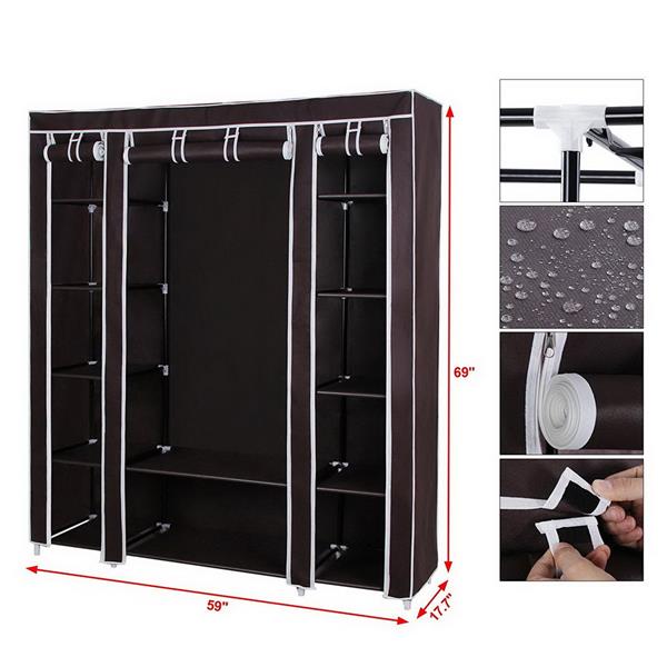HAOYYE Portable Clothes Closet Wardrobe Organizer, Non-Woven Fabric, Durable and Space-Saving, Quick and Easy Assembly, Extra Strong for Long-Term Use, Modern Design, Dark Brown