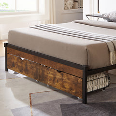 HAOYYE Queen Bed With Storage Drawers, Modern Platform Bed Frame, Sturdy Space-Saving Heavy Duty Design, Easy Assembly, Perfect For Adults And Dorm Rooms