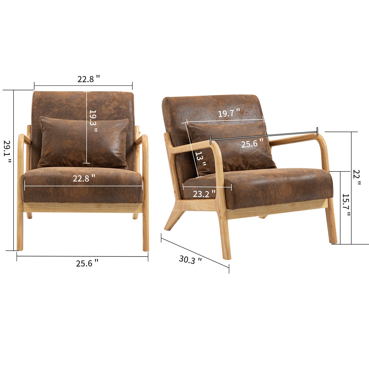 HAOYYE Mid Century Modern Accent Chair with Wood Frame, Upholstered Living Room Chairs with Waist Cushion, Reading Armchair for Bedroom Sunroom Sturdy Space-Saving Heavy Duty Modern Design Adults