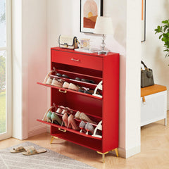 HAOYYE Shoe Storage Cabinet for Entryway, Free Standing Shoe Organizer with 2 Flip Drawers, Hidden Shoe Rack for Doorway, Hallway, Sturdy Space-Saving Heavy Duty Modern Design