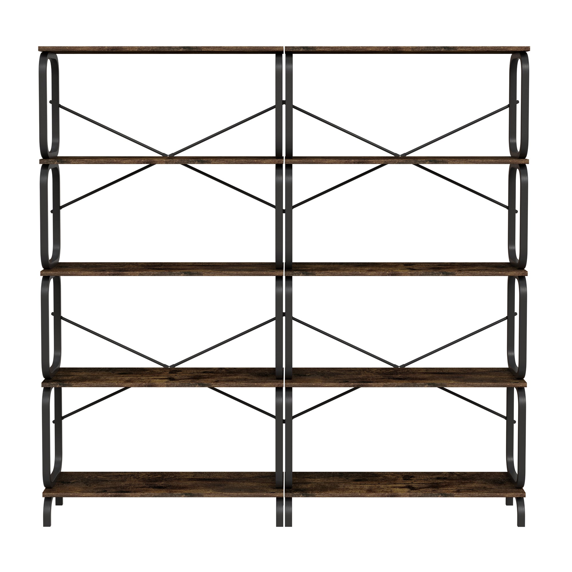 HAOYYE 5 Tier Large Book Shelf, Bookcase Home Office Open Bookshelf,Shelves for Living Room, Office Shelf,Vintage Industrial Style Bookshelf with Metal Frame,Rustic Brown Sturdy Space-Saving Heavy Duty