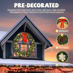 HAOYYE 60in Outdoor Christmas Garland Decoration with 220 LED Lights 600 PVC Branches Green Bow, Festive Holiday Garden Decor for Front Yard Home Patio Porch Winter Holiday Party Decoration
