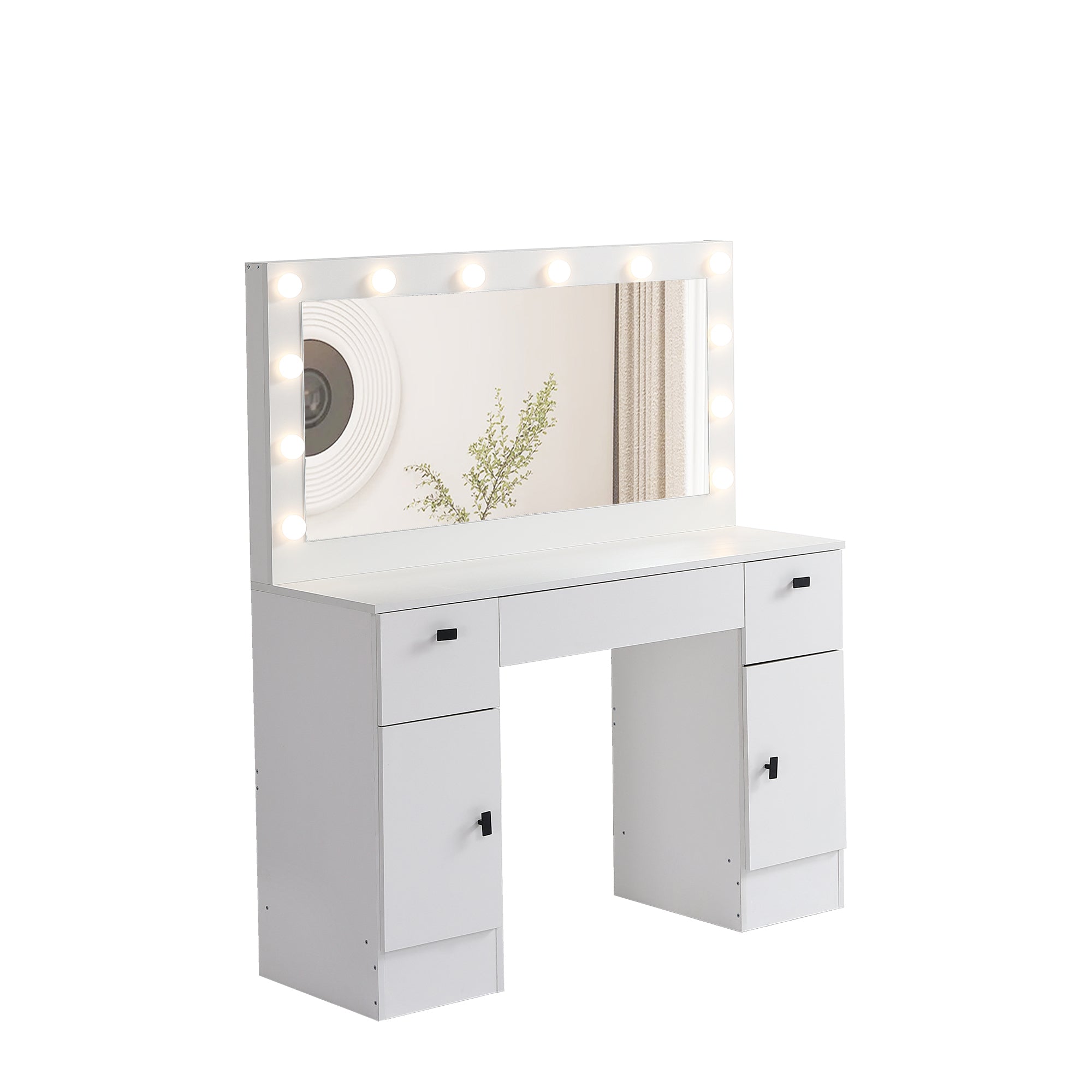 HAOYYE Vanity table with lighted mirror, vanity desk with 3 drawers and storage cabinet,3 color lighting modes adjustable brightness, white color with modern design, luxury style, durable material,.