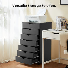 HAOYYE 7-Drawer Chest with Wheels, Modern Mobile Storage Cabinet Dresser, Heavy-Duty Wooden Organizer for Office, Bedroom, Dorm Room, Space-Saving Design for Adults