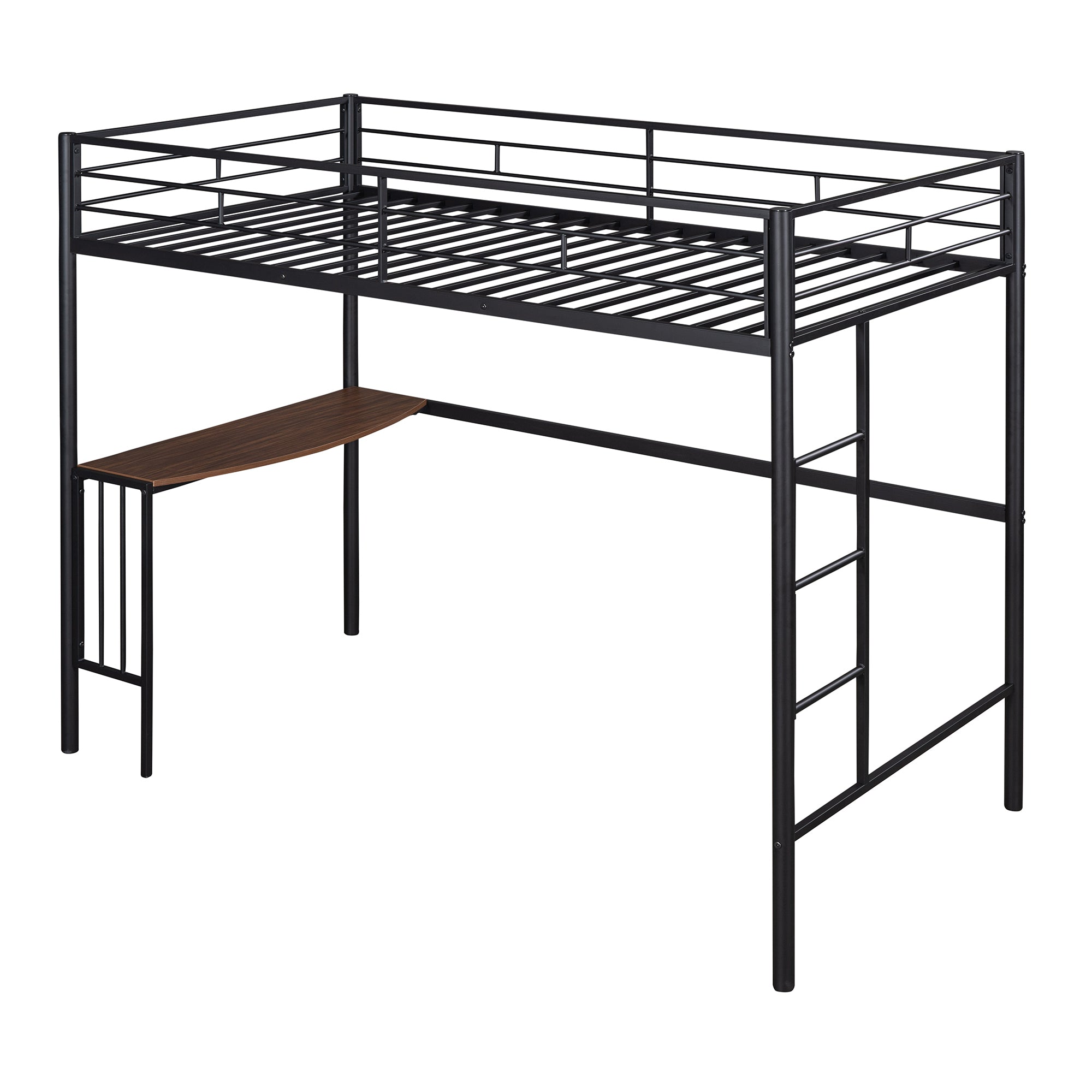 HAOYYE Twin Metal Loft Bed with Desk, Ladder and Guardrails, Loft Bed for Bedroom, Black(OLD SKU : MF195191AAB) Sturdy Space-Saving Heavy Duty Modern Design Easy Assembly Durable Stylish Home Furniture