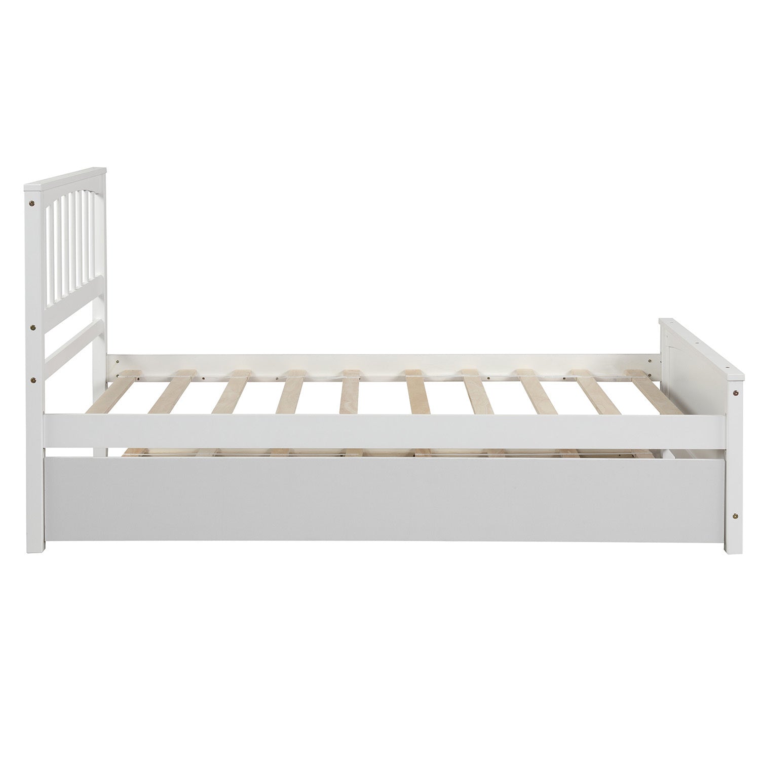 HAOYYE Twin size Platform Bed with Trundle, White Sturdy Space-Saving Heavy Duty Modern Design Easy Assembly Durable Stylish Home Furniture Versatile