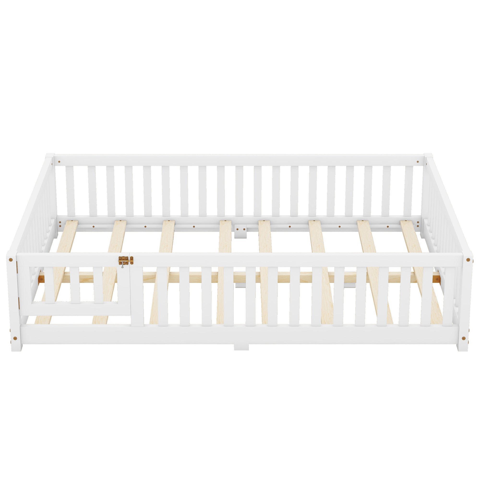 HAOYYE Full Size Bed Floor Bed with Safety Guardrails and Door for , White(Old SKU: W158090689) Sturdy Space-Saving Heavy Duty Modern Design Adults Dorm Room Easy Assembly Bedroom Furniture