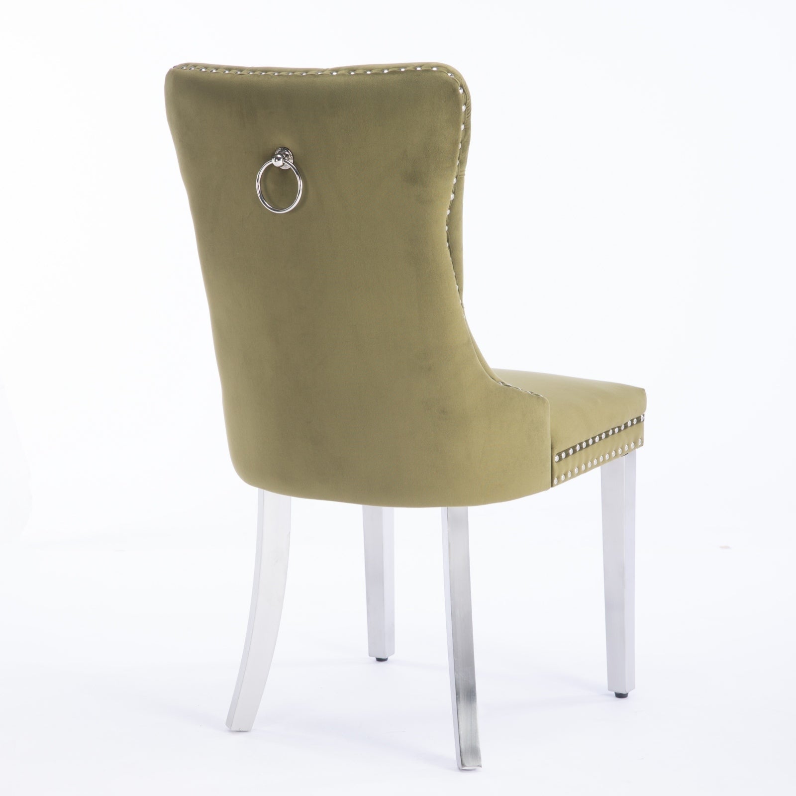 HAOYYE High-end Tufted Solid Wood Contemporary Velvet Upholstered Dining Chair with Chrome Stainless Steel Plating Legs,Nailhead Trim,Set of 2,Olive-Green and Chrome, SW1701OL Sturdy