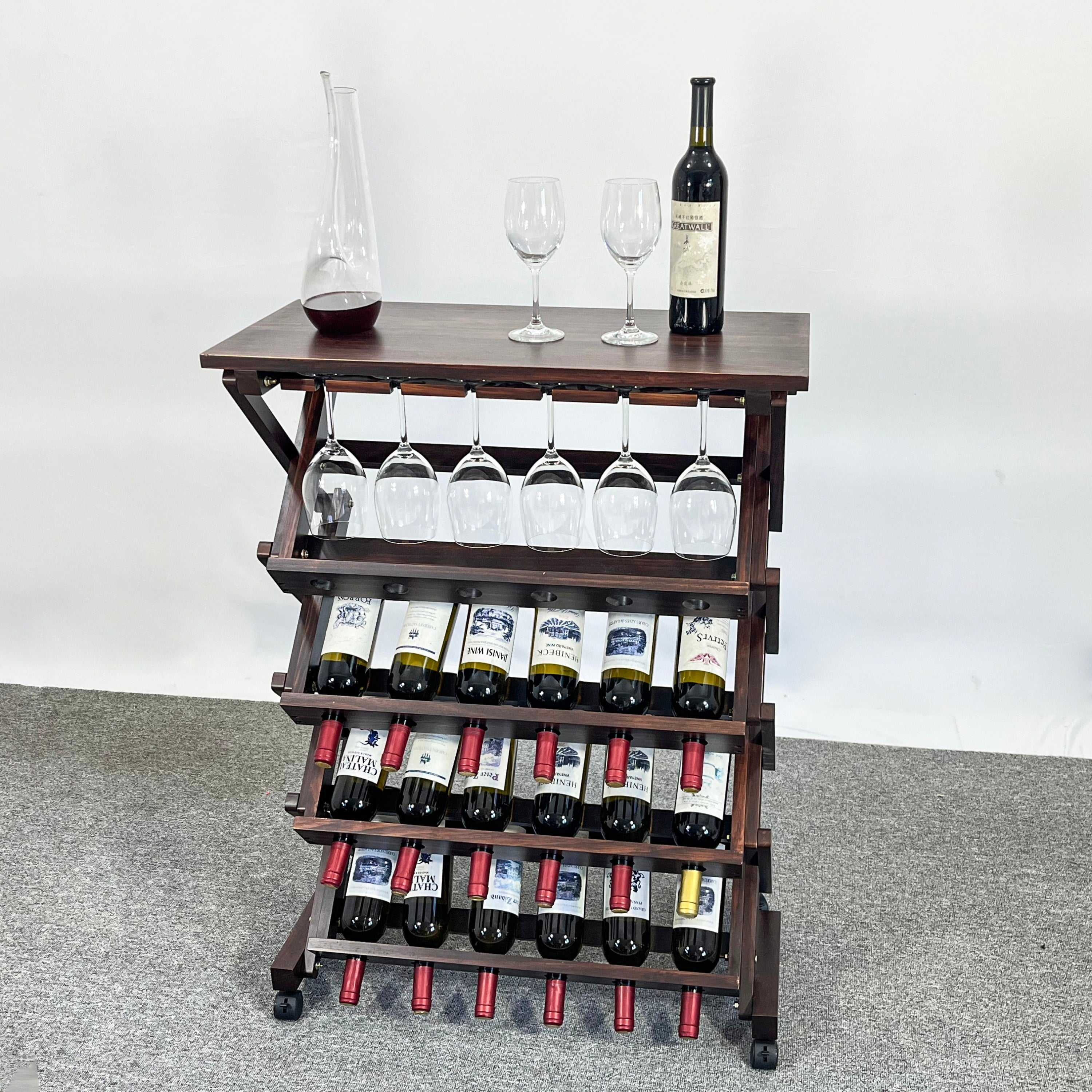 HAOYYE 26 Bottles Freestanding wine rack,Wine Storage Rack, Freestanding Display Rack for Kitchen, Pantry, Cellar,walnut Sturdy Space-Saving Heavy Duty Modern Design Adults Dorm Room Easy Assembly