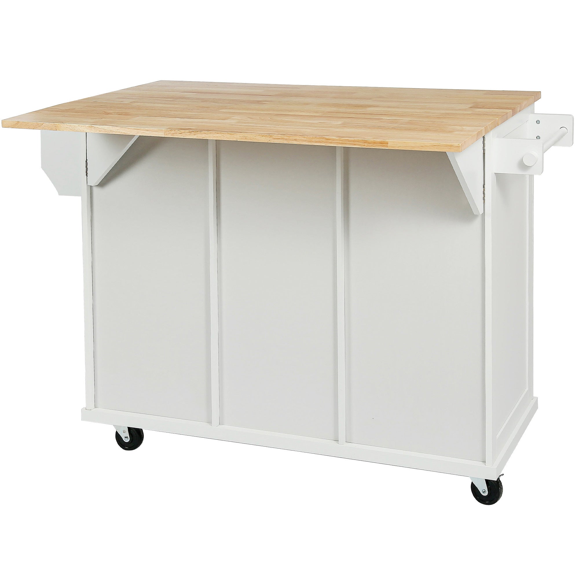 HAOYYE Kitchen Cart with Rubber wood Drop-Leaf Countertop ,Cabinet door internal storage racks,Kitchen Island on 5 Wheels with Storage Cabinet and 3 Drawers for Dinning Room,White Sturdy Space-Saving Durable