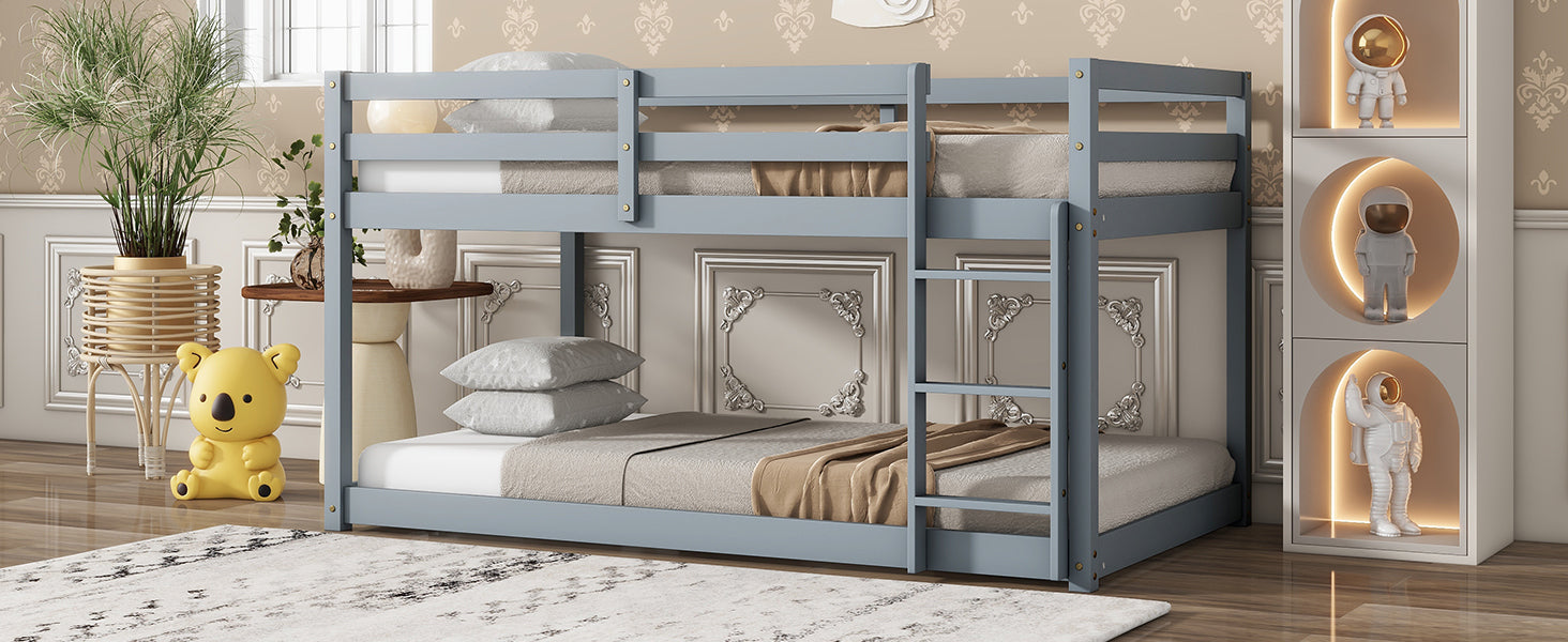 HAOYYE Solid Wooden, Solid Rubber Wooden Twin over Twin Loft Bed with Ladder, with Bed Platform of Strengthened Slats , Grey Sturdy Space-Saving Heavy Duty Modern Design Adults Dorm Room Easy Assembly