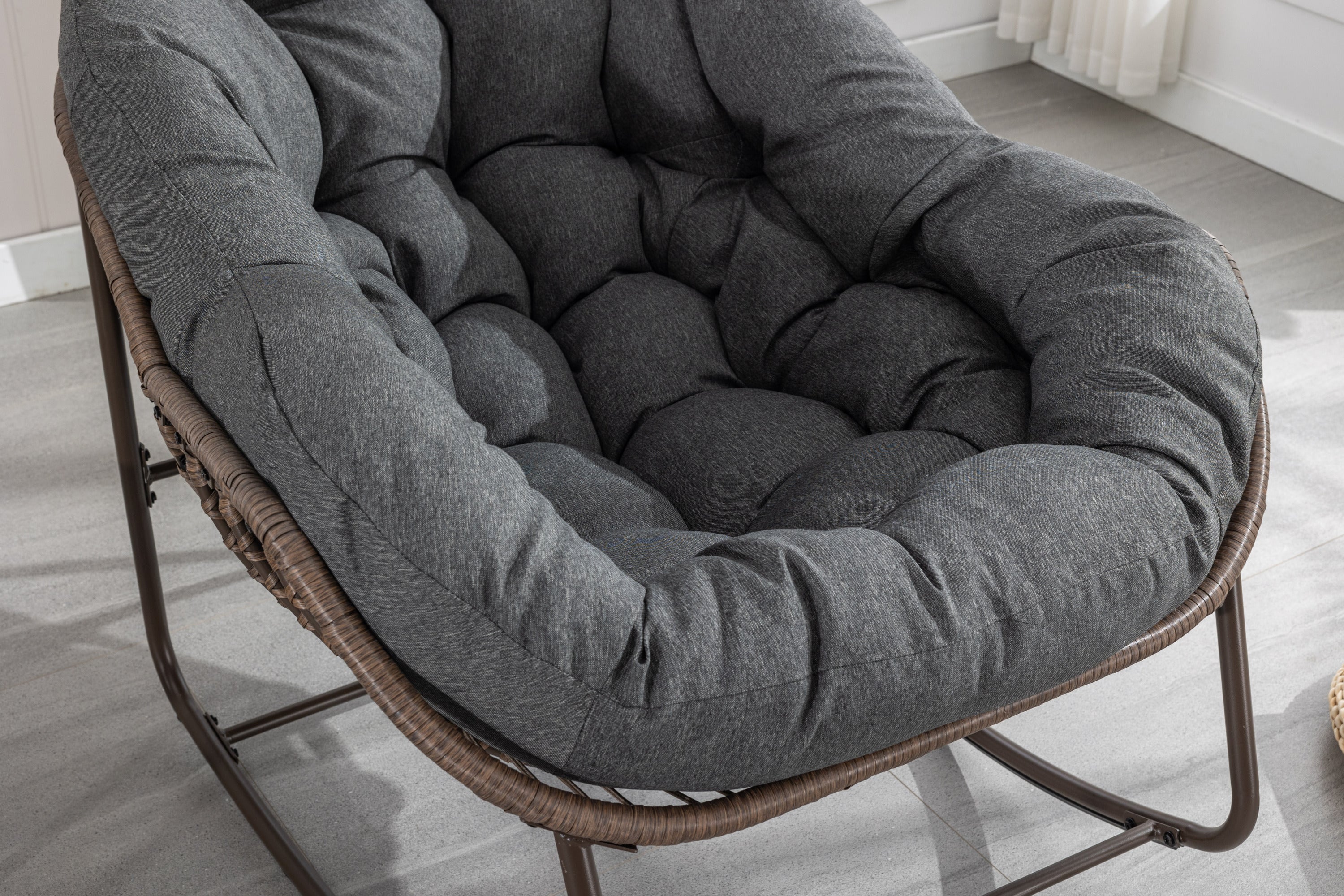 HAOYYE Outdoor Rattan Rocking Chair,Padded Cushion Rocker Recliner Chair Outdoor for Front Porch, Living Room, Patio, Garden, Grey Sturdy Space-Saving Heavy Duty Modern Design Adults Dorm Room