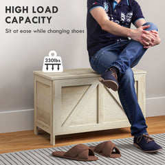 HAOYYE Natural Storage Bench with Flip-Top Lid and Safety Lift Support, Farmhouse Style Wooden Storage Chest for Entryway Bedroom or Study, Multi-Purpose Organizer Cabinet with Strong Load Capacity and Hidden Compartment