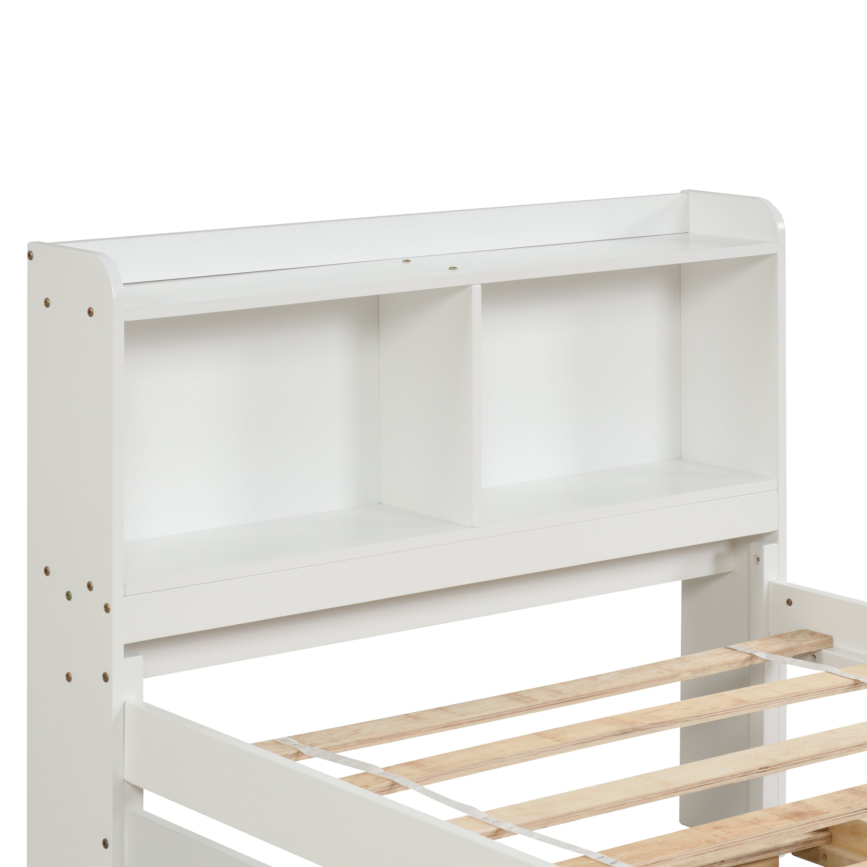 HAOYYE Twin Bed with Trundle,Bookcase,White Sturdy Space-Saving Heavy Duty Modern Design Adults Dorm Room Easy Assembly Bedroom Furniture