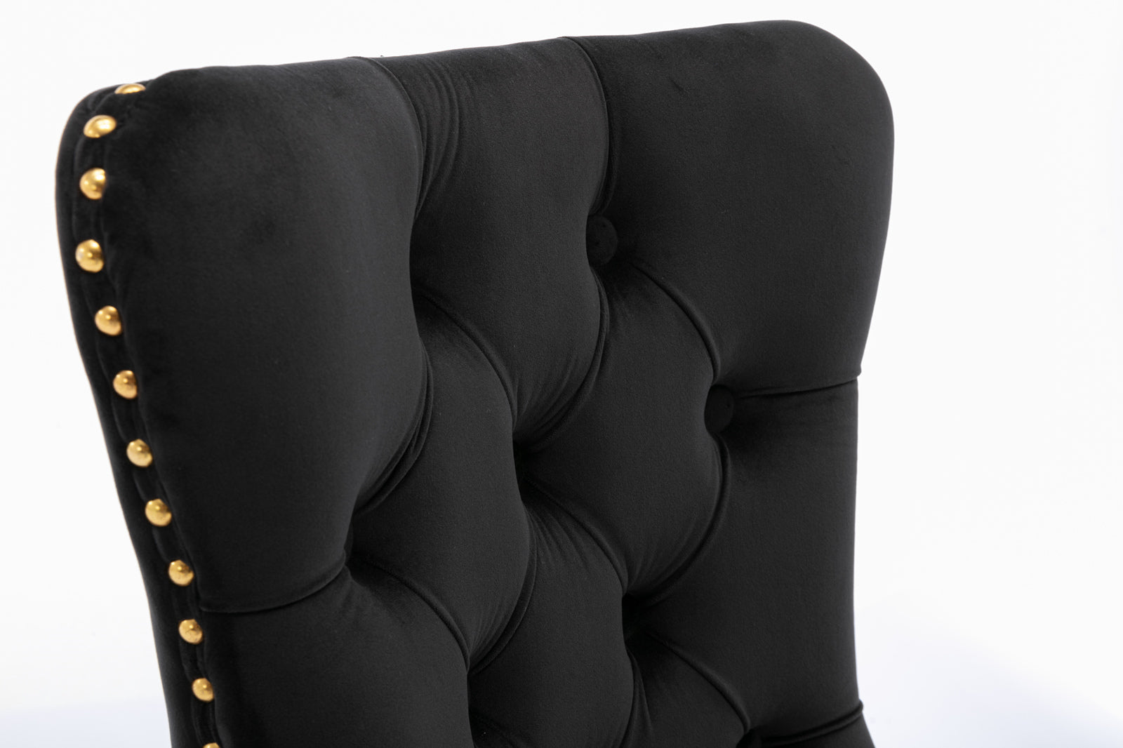 HAOYYE High-end Tufted Solid Wood Contemporary Velvet Upholstered Dining Chair with Golden Stainless Steel Plating Legs,Nailhead Trim,Set of 2，Black and Gold, SW1601BK