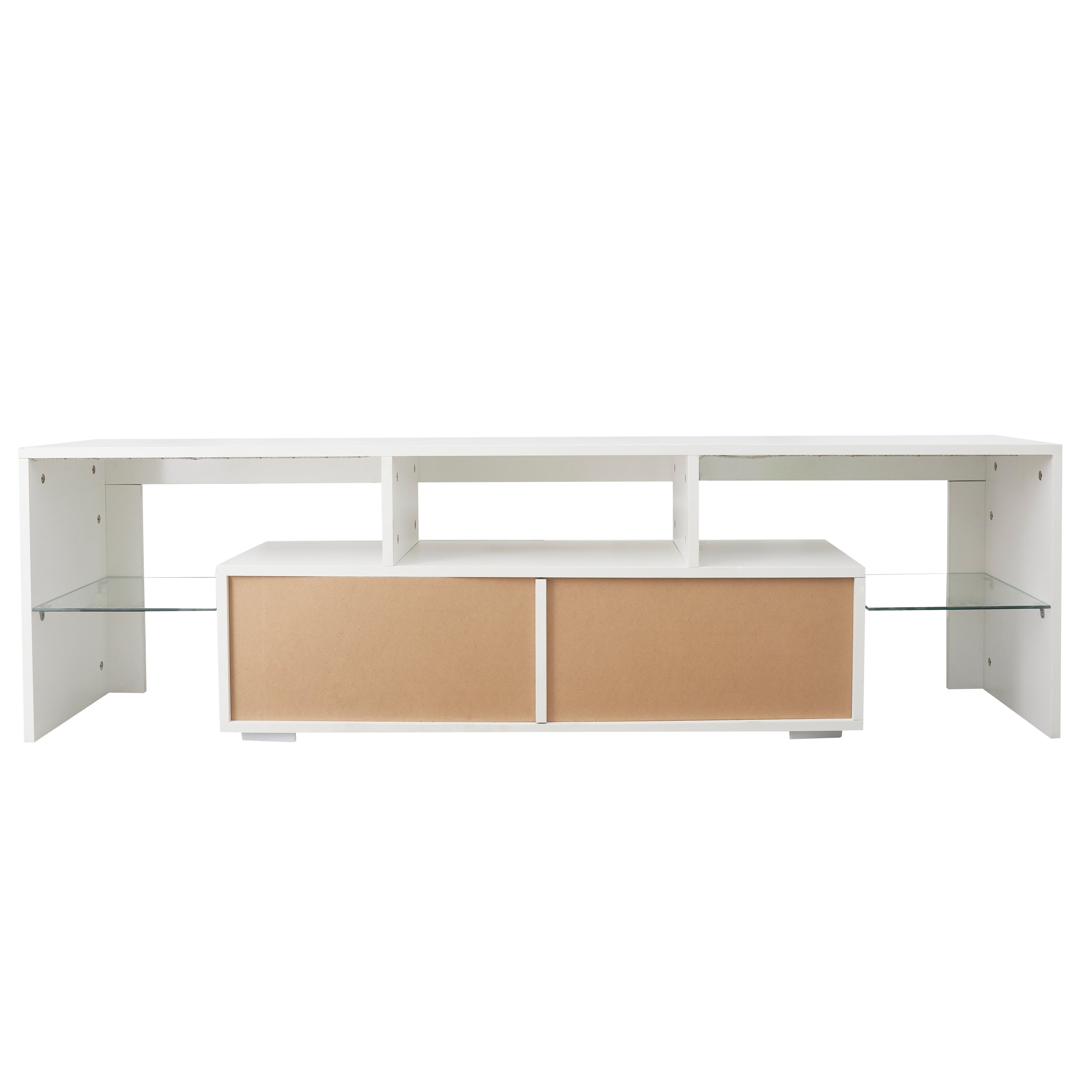 HAOYYE Modern White TV Stand, 20 Colors LED TV Stand w/Remote Control Lights Sturdy Space-Saving Heavy Duty Modern Design Easy Assembly Durable Stylish Home Furniture Versatile